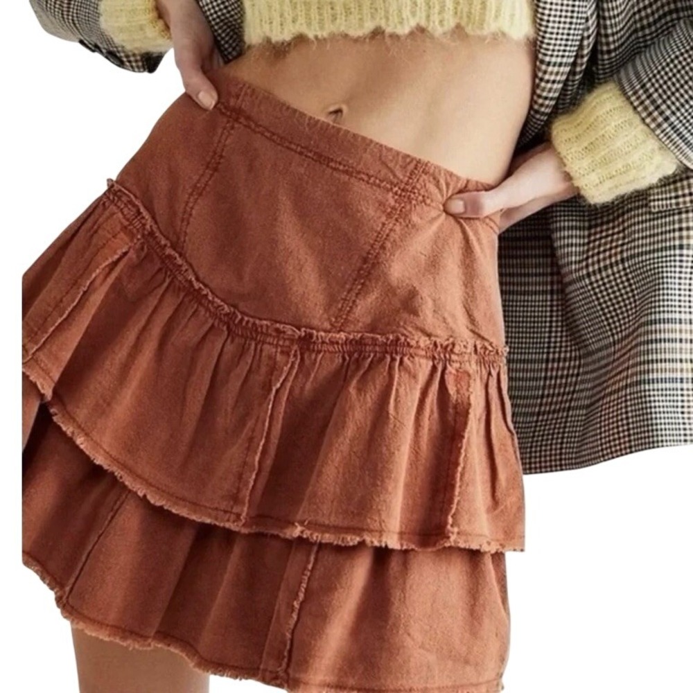 Free People Ruffles In The Sand Tiered Cotton Boho Skirt in Petrichor - Picture 1 of 10
